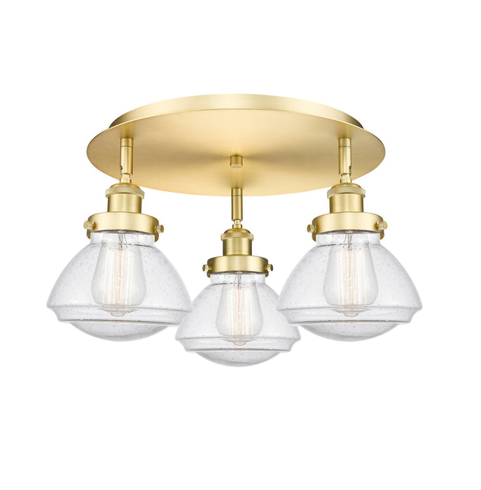 Innovations 916-3C-SG-G324 Three Light Flush Mount, Satin Gold