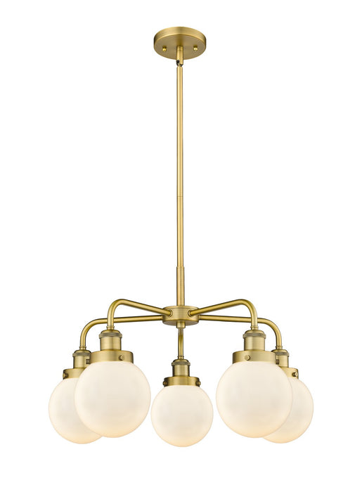 Innovations 916-5CR-BB-G201-6 Five Light Chandelier, Brushed Brass
