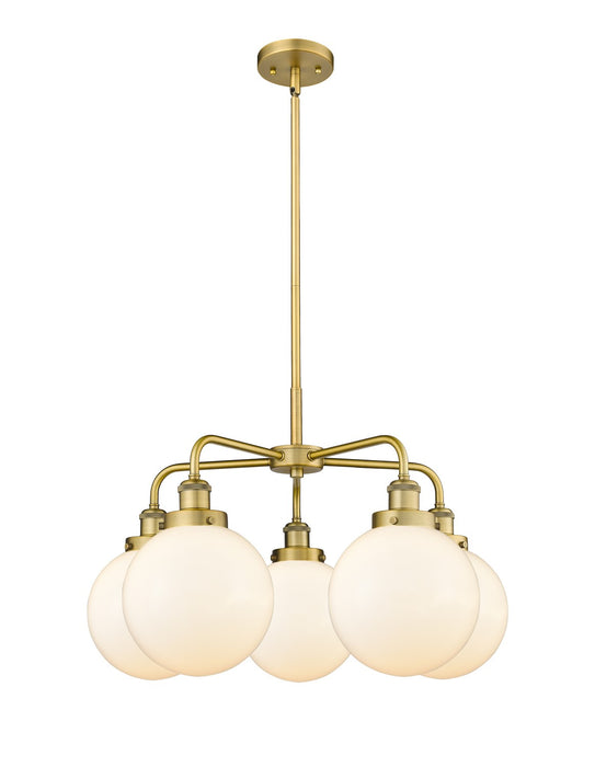 Innovations 916-5CR-BB-G201-8 Five Light Chandelier, Brushed Brass