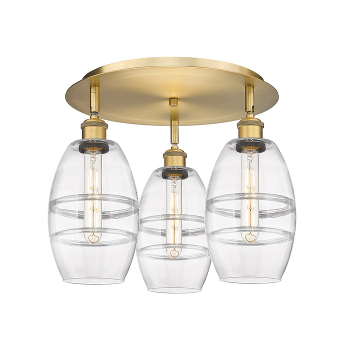 Innovations 516-3C-BB-G557-6CL Three Light Flush Mount, Brushed Brass