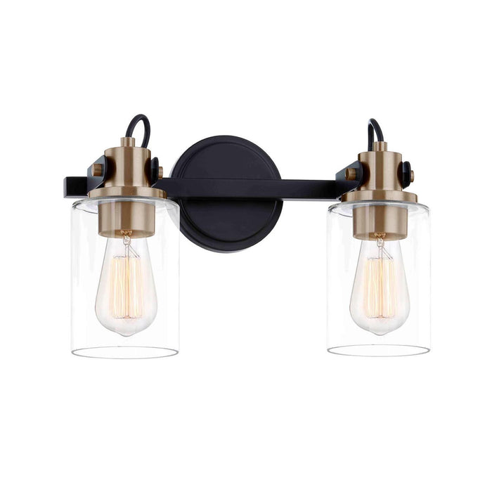 Justice Designs FSN-8192-CLER-MBBR Two Light Bath Bar, Matte Black w/ Brass