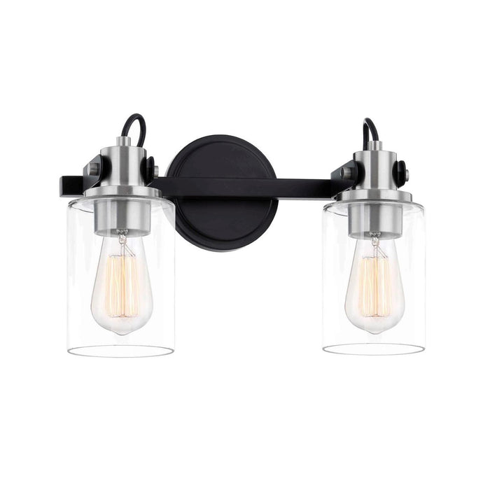 Justice Designs FSN-8192-CLER-MBNK Two Light Bath Bar, Matte Black w/ Brushed Nickel