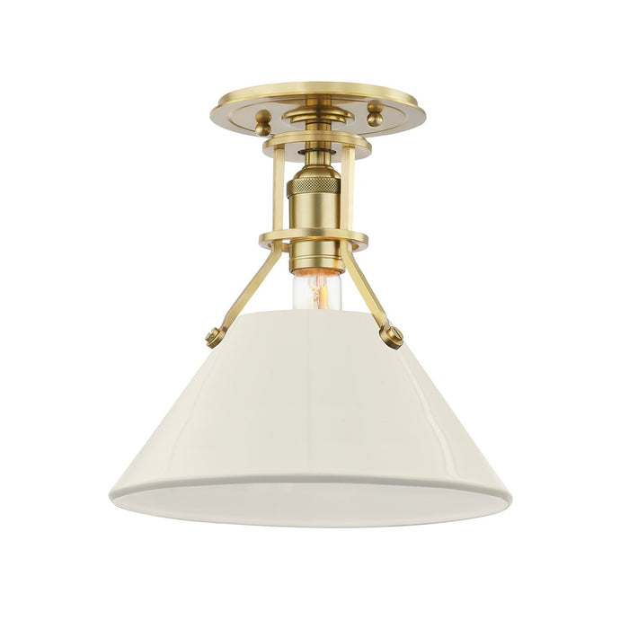 Hudson Valley MDS353-AGB/OW One Light Semi Flush Mount, Aged Brass/Off White