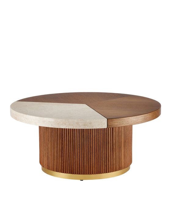 Currey and Company 3000-0261 Cocktail Table, Morel Brown/Natural/Polished Brass