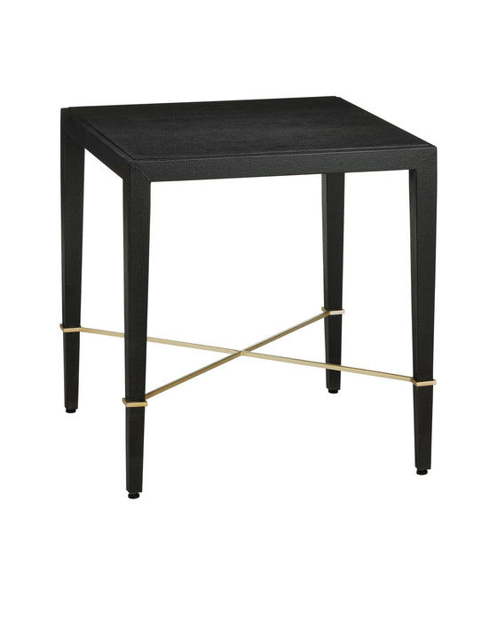Currey and Company 3000-0296 End Table, Black Lacquered Linen/Champagne