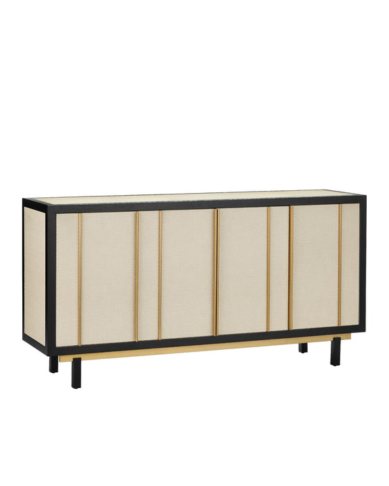 Currey and Company 3000-0300 Credenza, Ivory/Black/Satin Brass/Natural/Clear