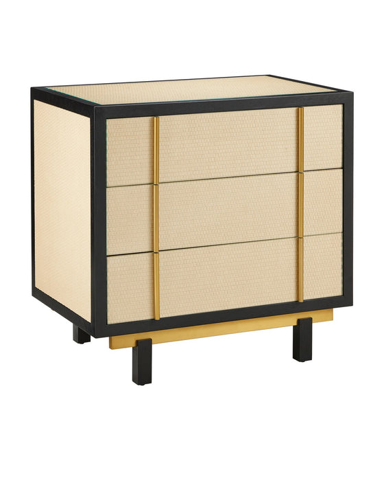 Currey and Company 3000-0301 Nightstand, Ivory/Black/Brushed Brass/Natural/Dusty Blue/Clear