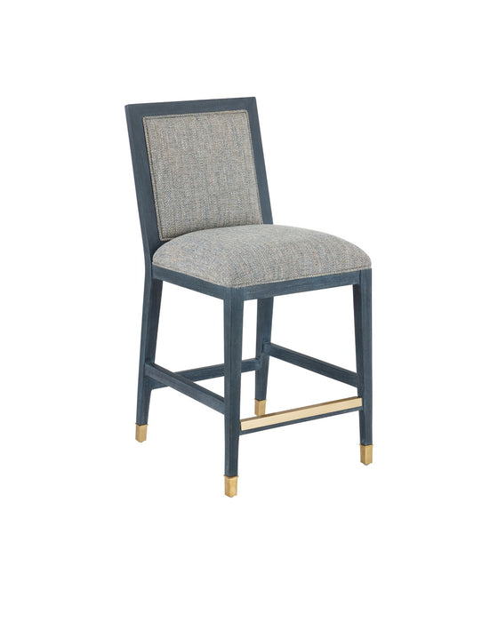 Currey and Company 7000-0902 Counter Stool, Vintage Navy/Performance Barrett Dusk/Satin Brass