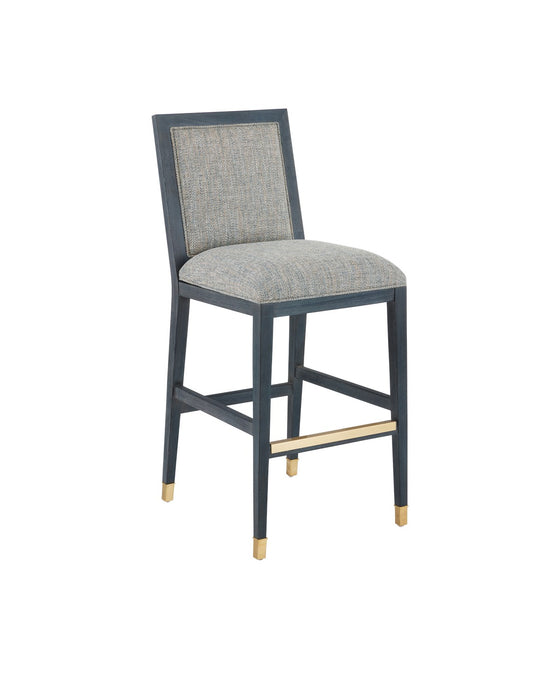 Currey and Company 7000-0922 Bar Stool, Vintage Navy/Performance Barrett Dusk/Satin Brass