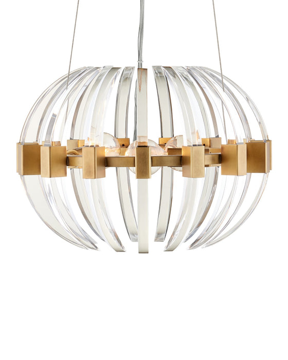 Currey and Company 9000-1193 Three Light Chandelier, Clear/Antique Brass