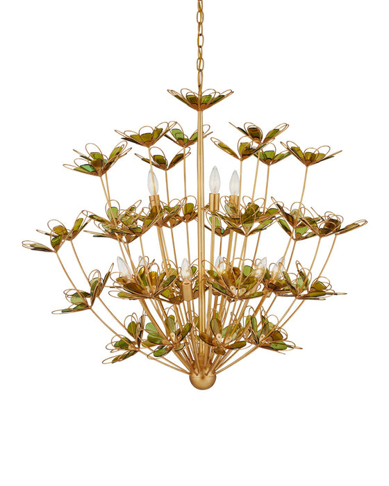 Currey and Company 9000-1199 Nine Light Chandelier, Contemporary Gold Leaf/Contemporary Gold/Green