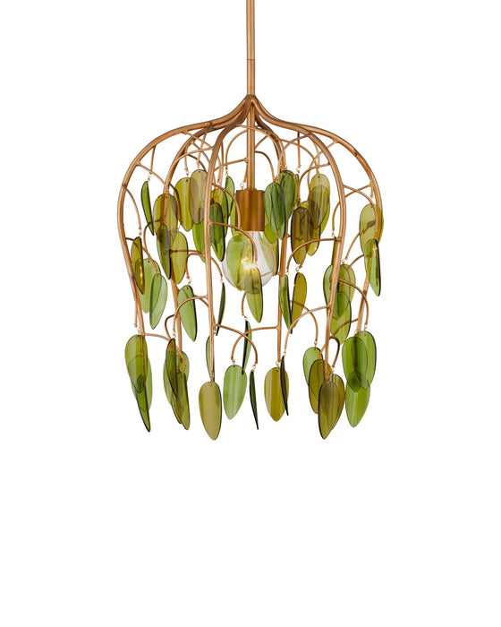 Currey and Company 9000-1227 One Light Pendant, Brass/Green