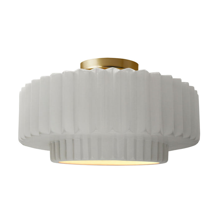 Justice Designs CER-6375-BIS-BRSS One Light Semi-Flush Mount, Bisque