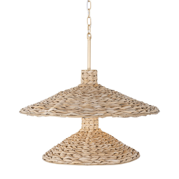 Varaluz 502P09FGN Nine Light Pendant, French Gold/Natural Seagrass