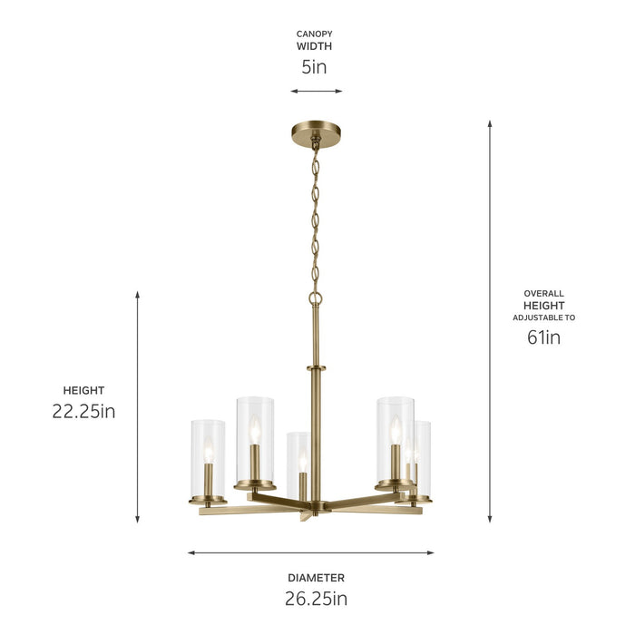 Kichler 43999NBR Five Light Chandelier, Natural Brass