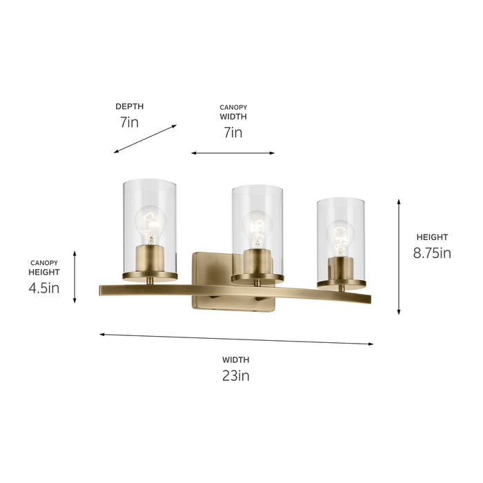 Kichler 45497NBRCLR Three Light Bath, Natural Brass