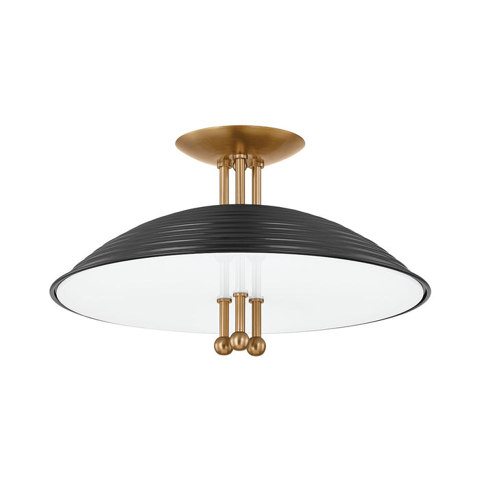Troy Lighting C4416-PBR/SBK Three Light Semi Flush Mount, Patina Brass/Soft Black
