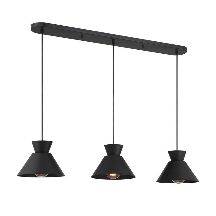 Meridian M100134MBK Three Light Linear Chandelier, Matte Black