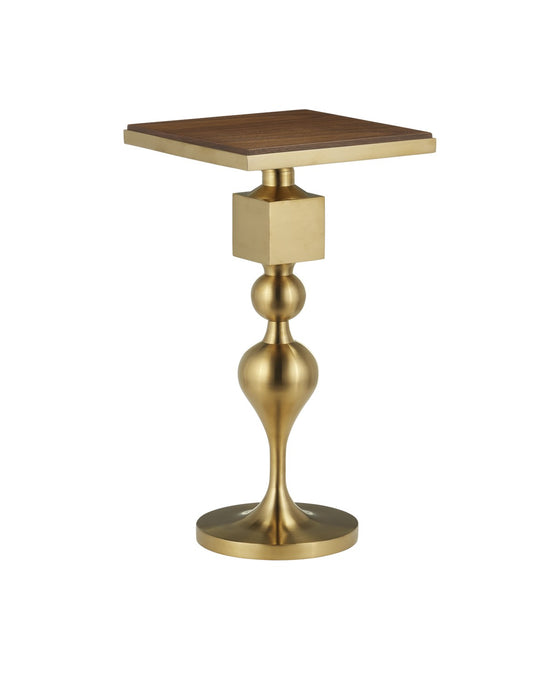 Currey and Company 4000-0213 Accent Table, Brushed Brass / Walnut