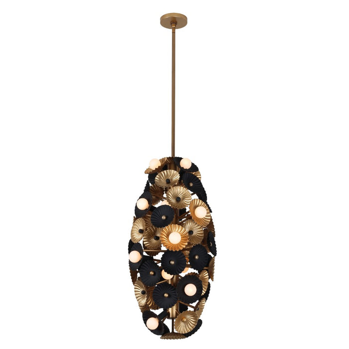 Kalco 520353BVB 20 Light Foyer Pendant, Black and Vintage Brass