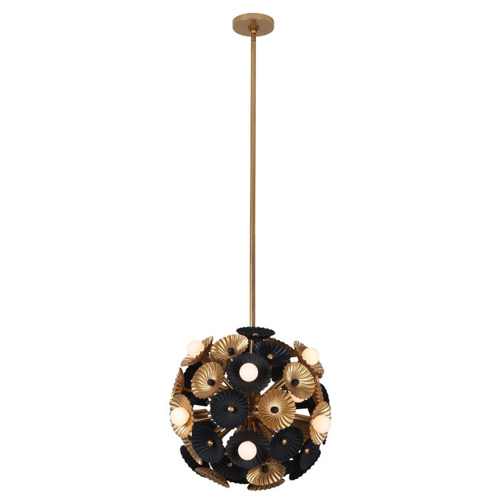 Kalco 520355BVB 15 Light Semi Flush/Convertible, Black and Vintage Brass