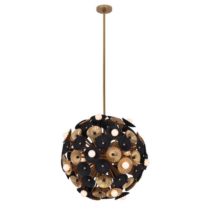 Kalco 520356BVB 28 Light Pendant, Black and Vintage Brass