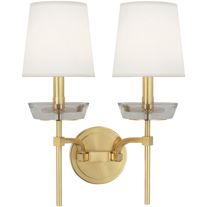 Robert Abbey 609C Two Light Wall Sconce, Modern Brass w/ Clear Crystal