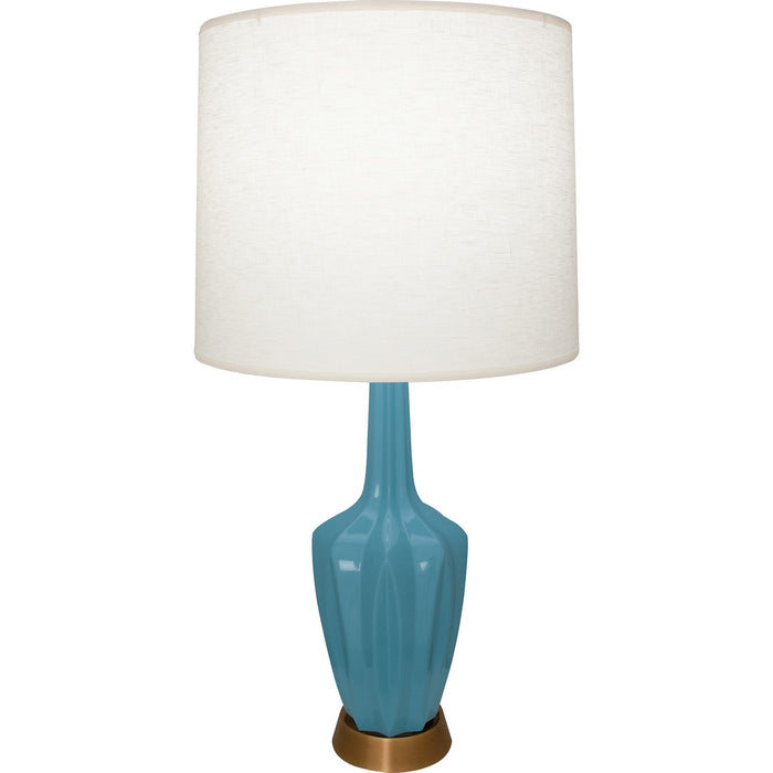 Robert Abbey OB36 One Light Accent Lamp, Steel Blue Glazed Ceramic w/Warm Brass