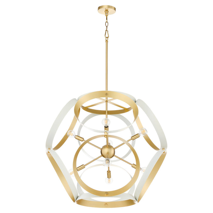 Quorum 866-8-0880 Eight Light Pendant, Studio White w/ Aged Brass