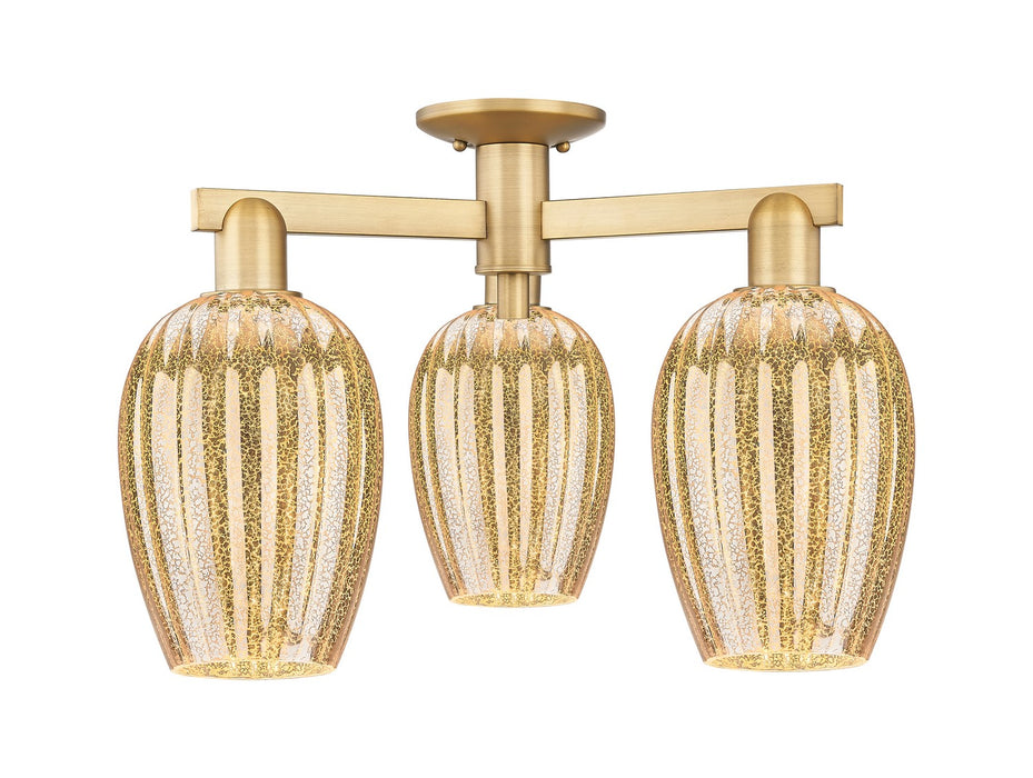 Innovations 716-3F-BB-G457-6ME Three Light Semi-Flush Mount, Brushed Brass