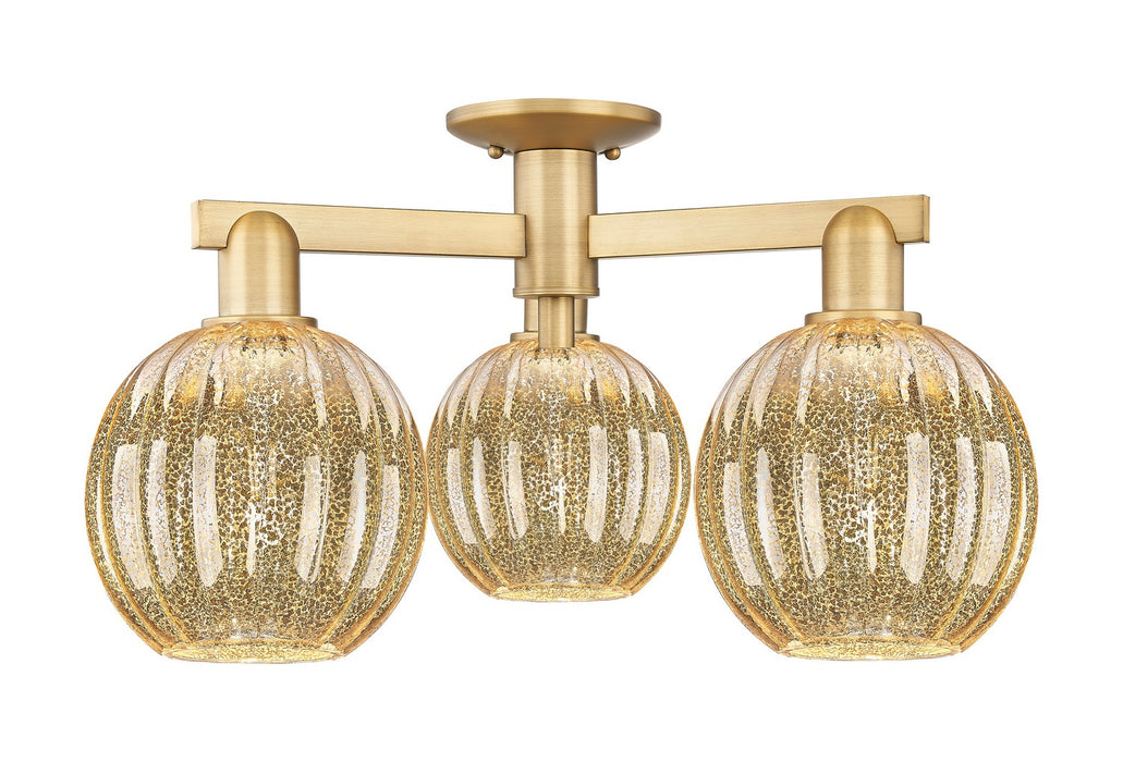 Innovations 716-3F-BB-G458-7ME Three Light Semi-Flush Mount, Brushed Brass