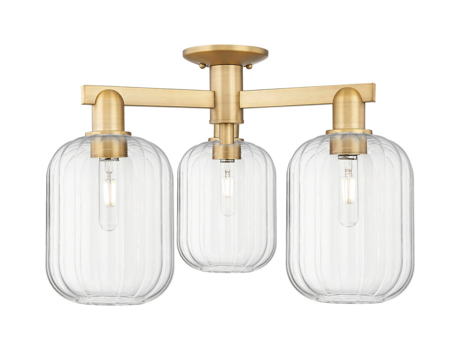 Innovations 716-3F-BB-G460-7CL Three Light Semi-Flush Mount, Brushed Brass