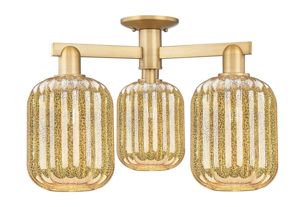 Innovations 716-3F-BB-G460-7ME Three Light Semi-Flush Mount, Brushed Brass