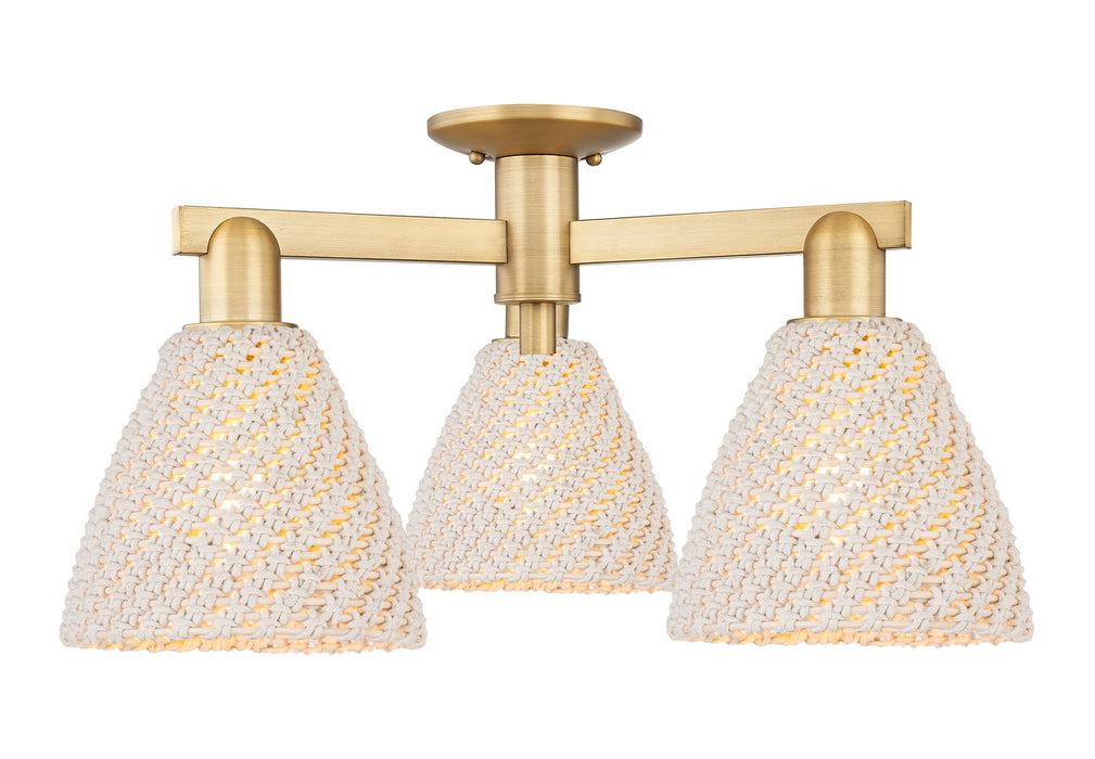Innovations 716-3F-BB-NBD-75-NAT Three Light Semi-Flush Mount, Brushed Brass