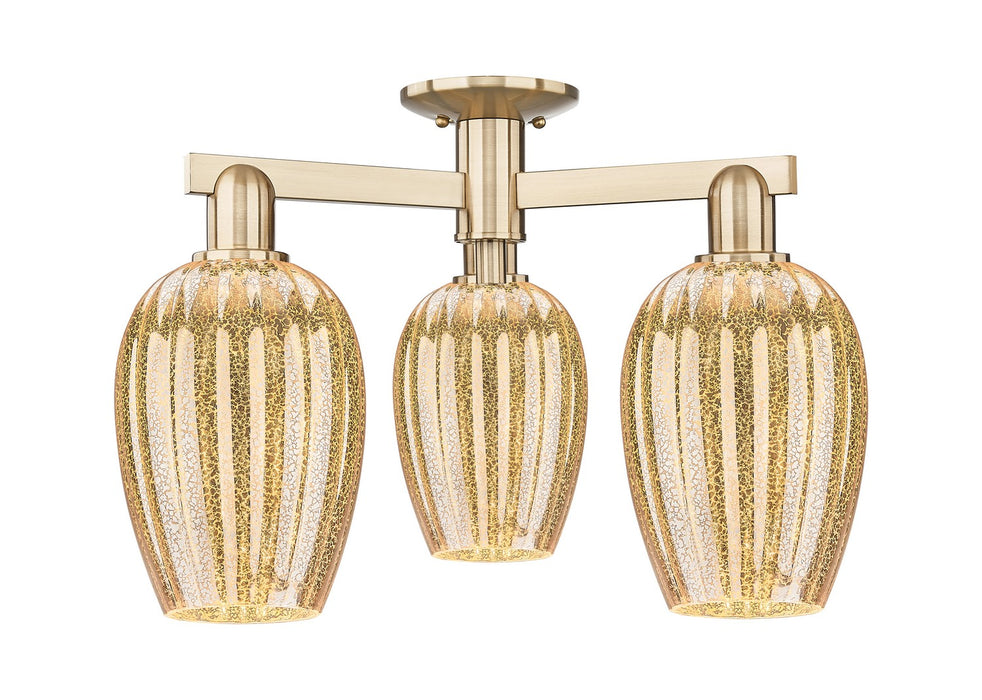 Innovations 716-3F-CB-G457-6ME Three Light Semi-Flush Mount, Champagne Bronze