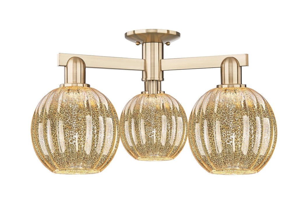 Innovations 716-3F-CB-G458-7ME Three Light Semi-Flush Mount, Champagne Bronze