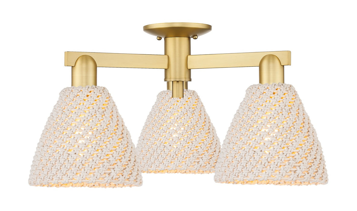Innovations 716-3F-SG-NBD-75-NAT Three Light Semi-Flush Mount, Satin Gold