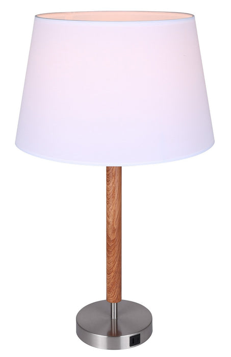 Canarm ITL2137B26BNW One Light Table Lamp, Brushed Nickel And Faux Wood