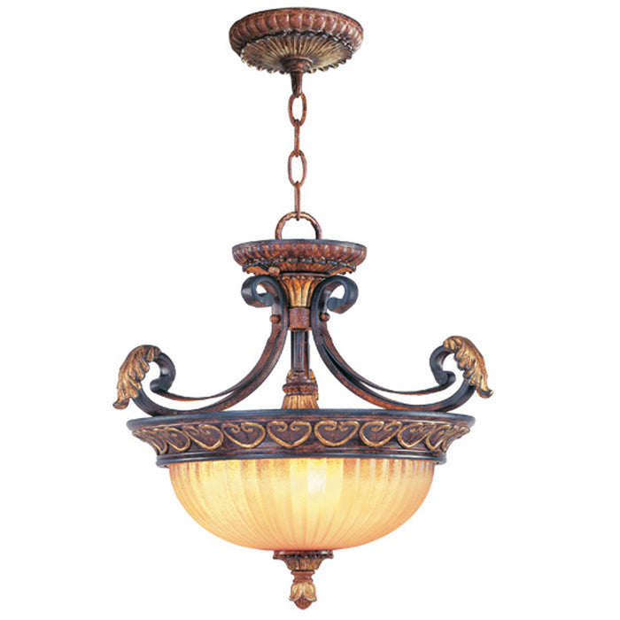 Livex Lighting 8565-63 Three Light Pendant/Ceiling Mount, Hand Applied Verona Bronze w/ Aged Gold Leafs