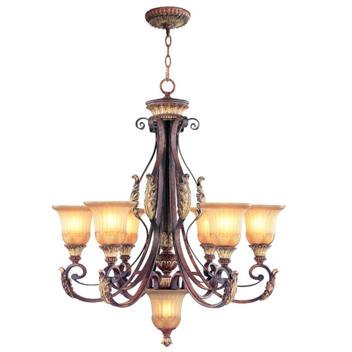 Livex Lighting 8576-63 Seven Light Chandelier, Hand Applied Verona Bronze w/ Aged Gold Leafs