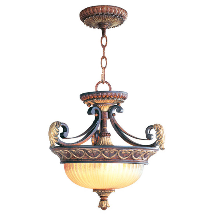Livex Lighting 8577-63 Two Light Pendant/Ceiling Mount, Hand Applied Verona Bronze w/ Aged Gold Leafs