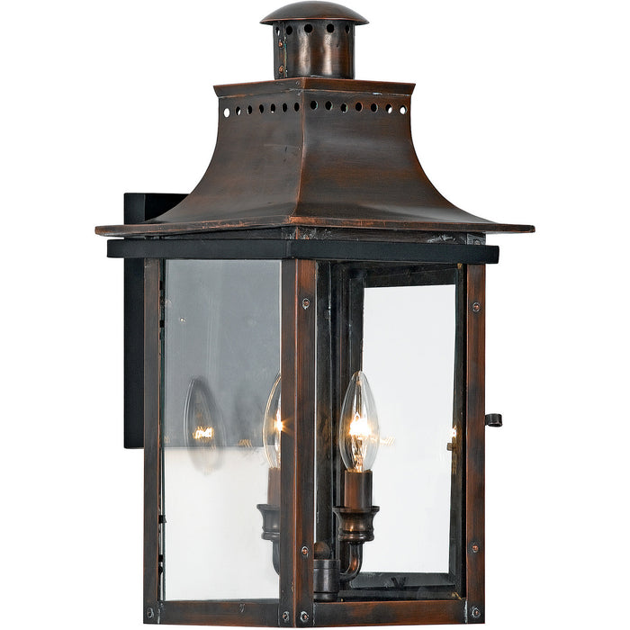 Quoizel CM8410AC Two Light Outdoor Wall Lantern, Aged Copper