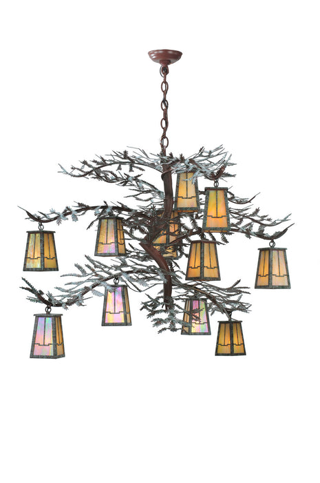 Meyda Tiffany 108758 12 Light Chandelier, Rust & Hand Painted Green Branches