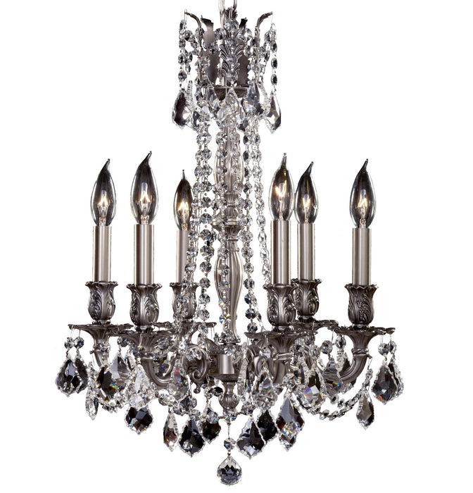 American Brass & Crystal CH9212-A-10G-ST Six Light Chandelier, Antique Silver