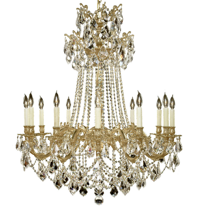 American Brass & Crystal CH9268-A-16G-PI 12 Light Chandelier, True Brass