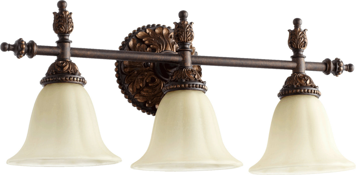 Quorum 5157-3-44 Three Light Vanity, Toasted Sienna With Mystic Silver