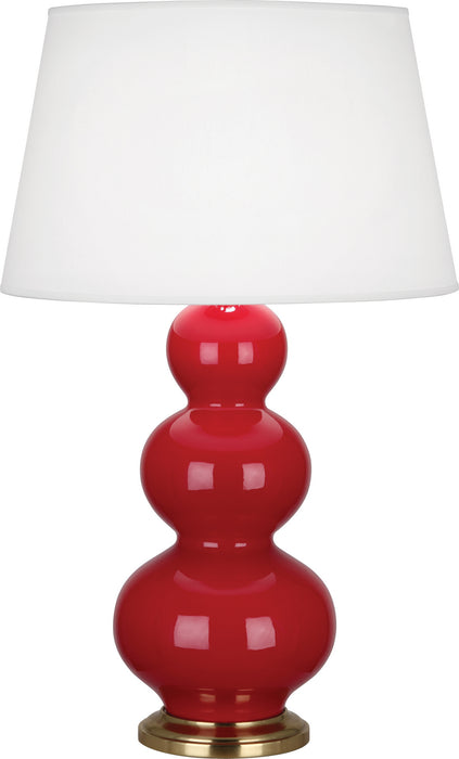 Robert Abbey RR40X One Light Table Lamp, Ruby Red Glazed Ceramic w/Antique Brassed