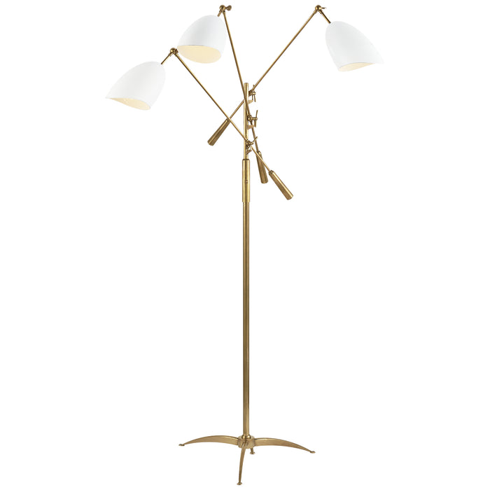 Visual Comfort Signature ARN 1009HAB-WHT Three Light Floor Lamp, Hand-Rubbed Antique Brass and White