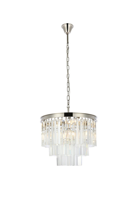 Elegant Lighting 1201D20PN/RC Nine Light Chandelier, Polished Nickel