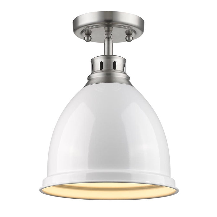 Golden 3602-FM PW-WH One Light Flush Mount, Pewter